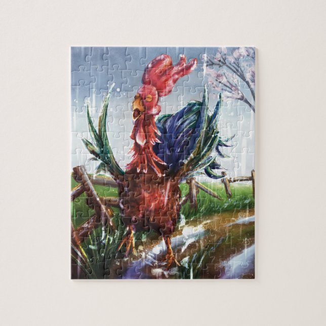 Frühlingsregen-Hahn-Illustration-Jigsaw-Puzzle (Vertikal)