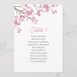 Frühlingsrosa Kirschblüte. Hochzeitssitzpläne Einladung