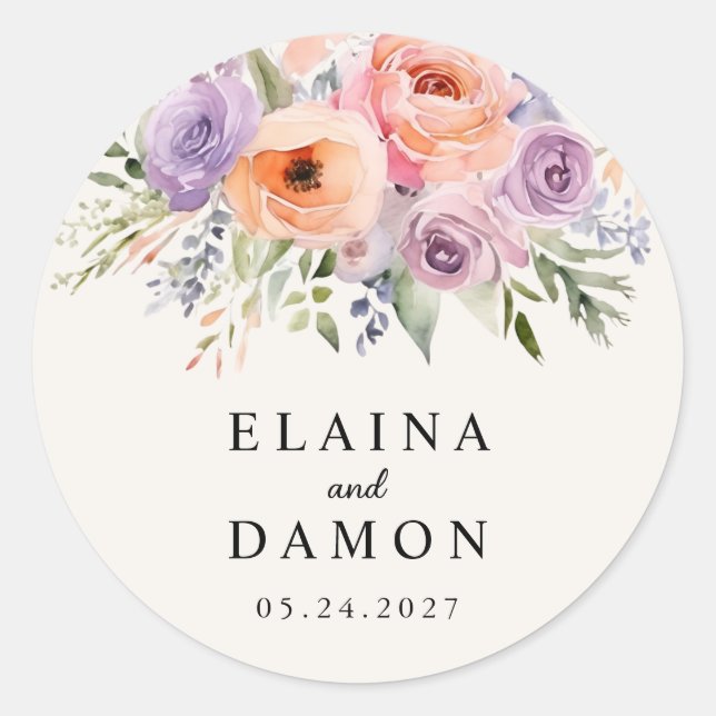 Frühlingsrosa Lilac Peach Pastels Hochzeitsticker Runder Aufkleber (Vorderseite)