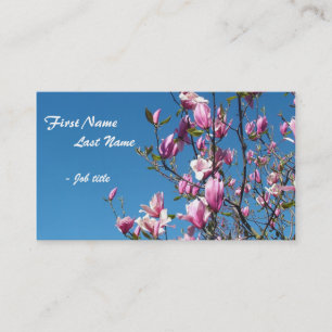 Frühlingsrosa Magnolienblüten am blauen Himmel Visitenkarte