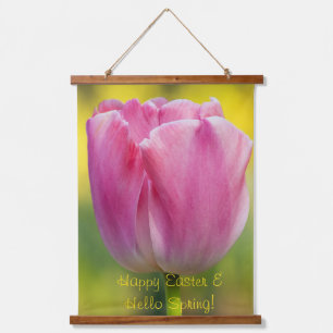 Frühlingsrosa Tulip-Tapisserien Wandteppich Mit Holzrahmen
