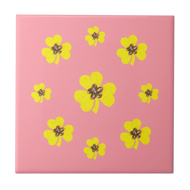 Frühlingsrosa und gelb, gelbe Küchentuch Fliese (Vorderseite)