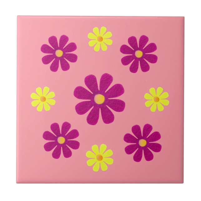 Frühlingsrosa und gelbe Blumen für die Küche Fliese (Vorderseite)