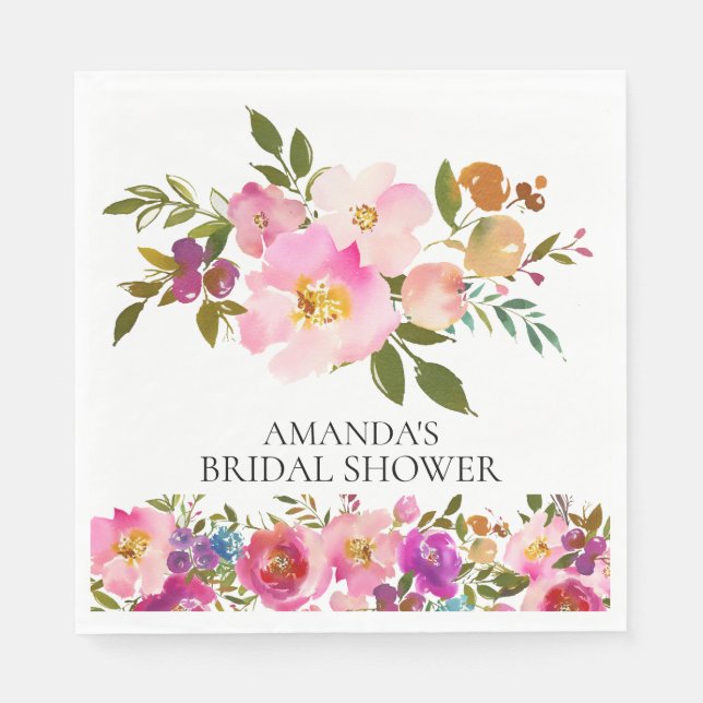 Frühlingsrosa und Lila Blumendusche Papier Napkins Serviette (Vorderseite)