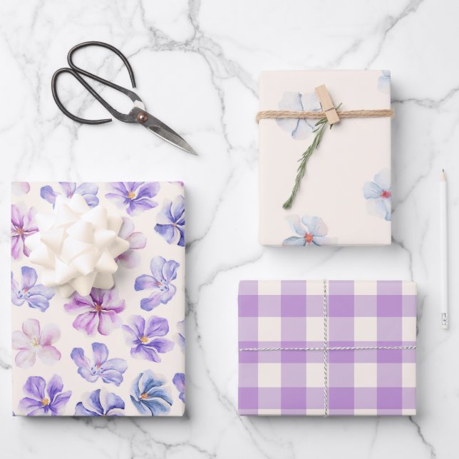 Frühlingsrosa und Lila Blüten Geschenkpapier Set (Vorderseite)