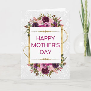 Frühlingsrosafarbene Blumen & Goldglitter Mutterta Karte