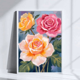Frühlingsrosen   Florale Aquarellmalerei Blumen Poster