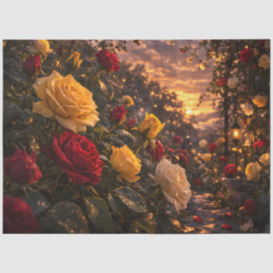 Frühlingsrosengarten Sonnenuntergang Rote und Gelb Seidenpapier