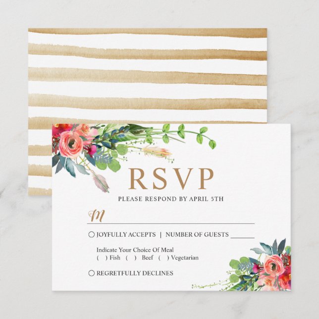 Frühlingsrustikal Boho Floral Watercolor Wedding R RSVP Karte (Vorne/Hinten)