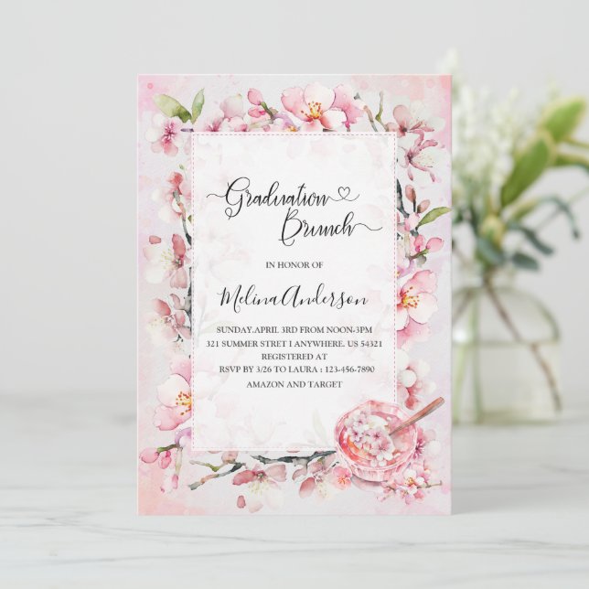 Frühlingssakura Blumen und Dessert Aquarellgras Einladung (Stehend Vorderseite)