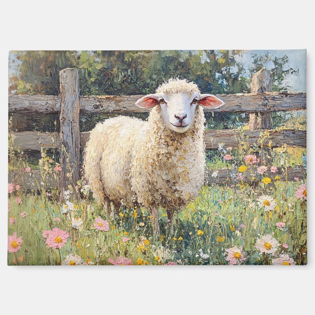 Frühlingsschaf mit Wildblumen Magnet (Vorderseite)