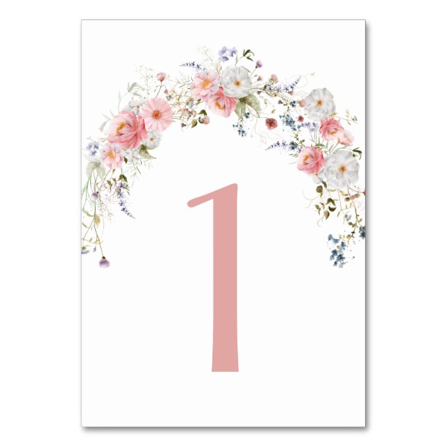 Frühlingssehen Wildblumen Arch Pink White Wedding Tischnummer (Vorderseite)