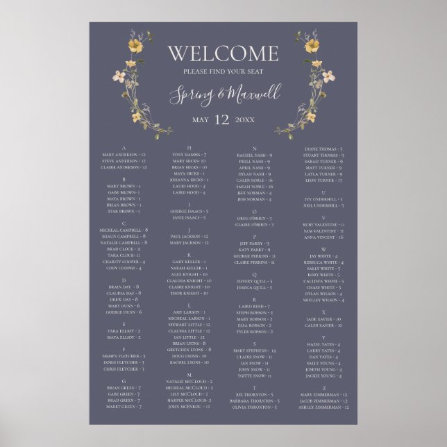 Frühlingsskalender Wildblume Lila Alphabetische Si Poster (Vorne)