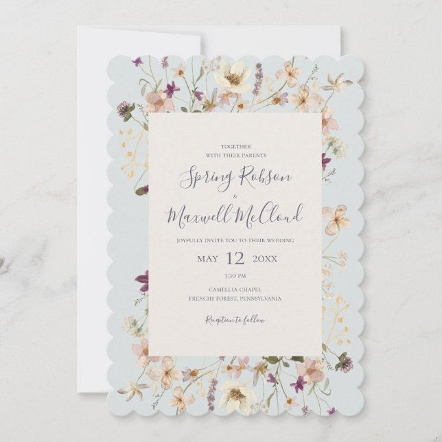 Frühlingsskallope Wildblume Blaue Hochzeit Einladung (Vorderseite)