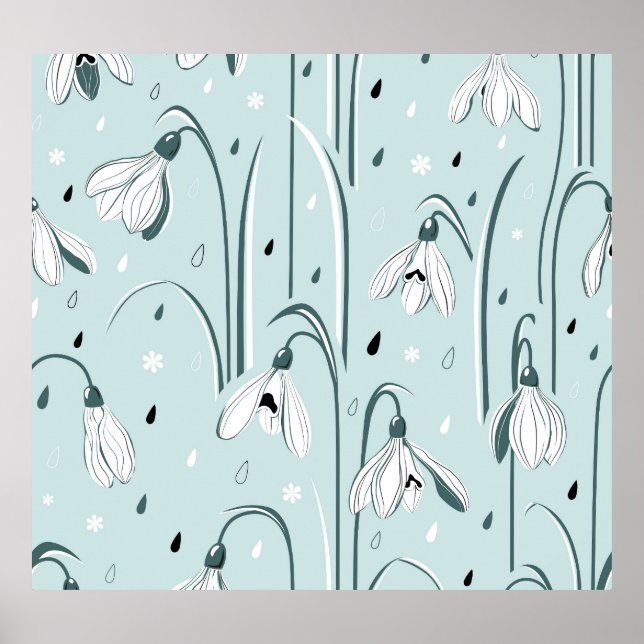 Frühlingssnowdrop: Vintager Raindrop Hintergrund. Poster (Vorne)