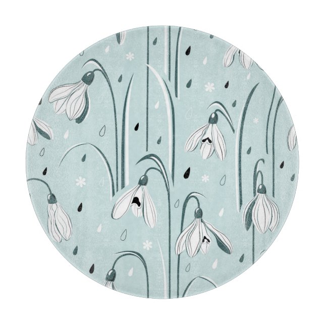 Frühlingssnowdrop: Vintager Raindrop Hintergrund. Schneidebrett (Vorderseite)