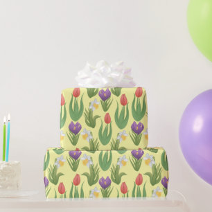 Frühlingssommer Blumenbilder auf Gelb Geschenkpapier