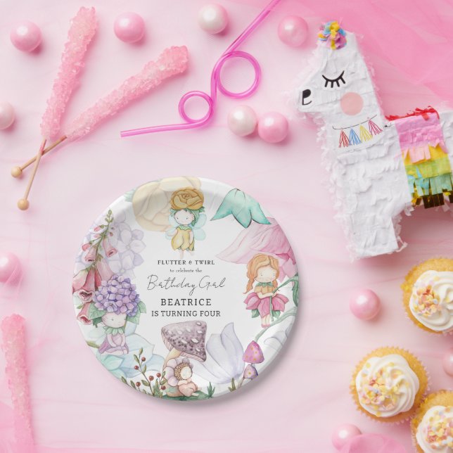 Frühlingssommer Floral Little Fairies Girl Geburts Pappteller (Party)