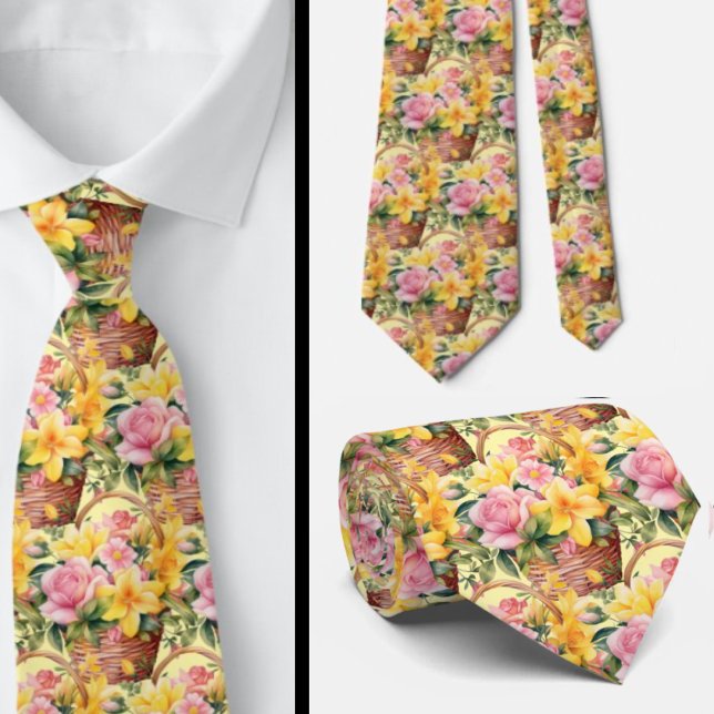 Frühlingssommer Rosa und Gelbe Flora Neck Tie Krawatte (Von Creator hochgeladen)