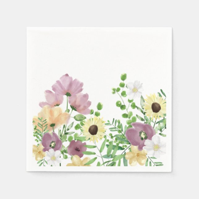 Frühlingssommer Wasserfarbe Blumengarten Botanisch Serviette (Vorderseite)