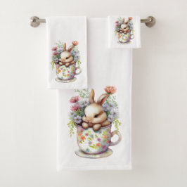 Frühlingssonne, Blume und Teebecher Badetuch Se Badhandtuch Set