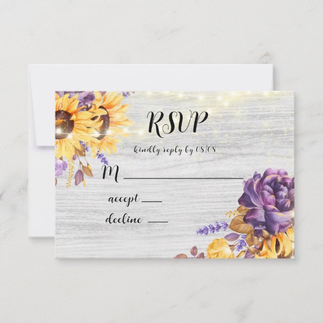 Frühlingssonne und Lila Peony RSVP Cards (Vorderseite)