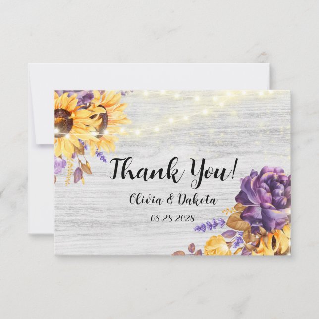 Frühlingssonne und Lila Peony Wedding Dankeskarte (Vorderseite)