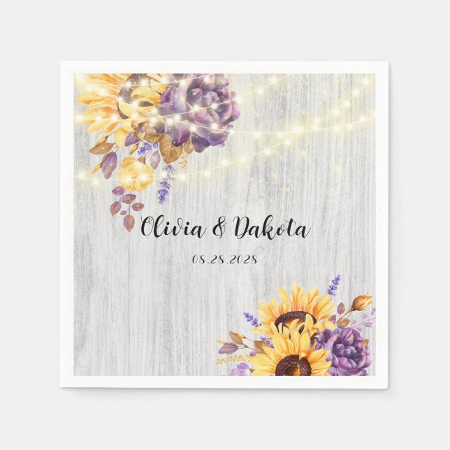 Frühlingssonne und Lila Peony Wedding Serviette (Vorderseite)