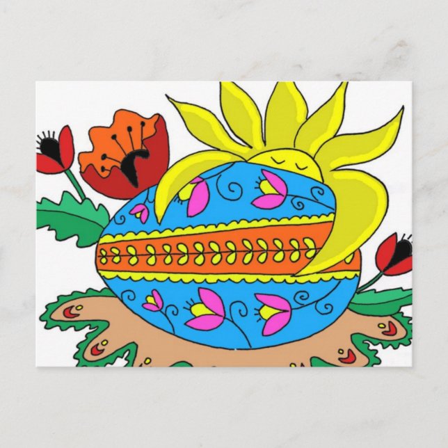 Frühlingssonne und Pysanka Postkarte (Vorderseite)