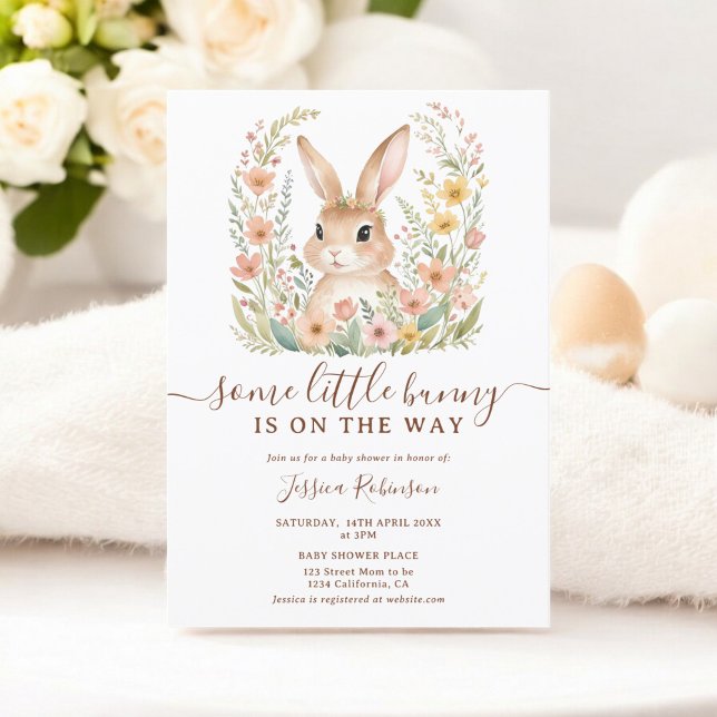 Frühlingssonne Wildblumen Niedlich Ostern Babydusc Einladung (Spring Wildflowers Cute Bunny Easter Baby Shower Invitation)
