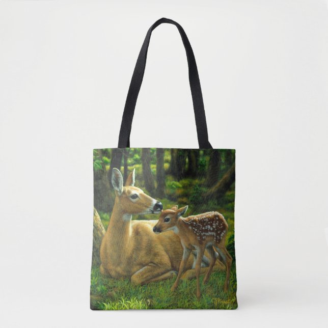 Frühlingssorge Fawn and Mother Deer Tasche (Vorderseite)