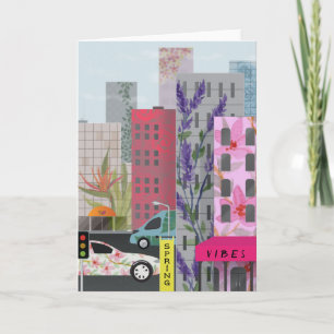Frühlingsstadt Vibes Aquarell Blumen Urbane Kuns Karte