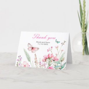 Frühlingsstich-Rosa-Schmetterling-Hochzeit Dankeskarte