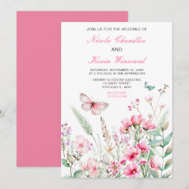 Frühlingsstich-Rosa-Schmetterling-Hochzeit Einladung