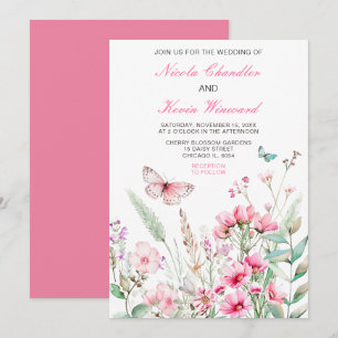 Frühlingsstich-Rosa-Schmetterling-Hochzeit Einladung