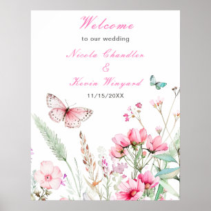 Frühlingsstich-Rosa-Schmetterling-Hochzeit Poster