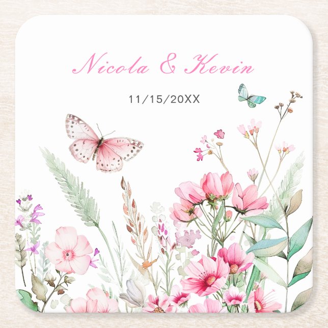 Frühlingsstich-Rosa-Schmetterling-Hochzeit Rechteckiger Pappuntersetzer (Vorderseite)