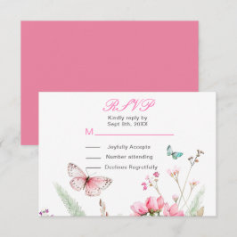 Frühlingsstich-Rosa-Schmetterling-Hochzeit RSVP Karte