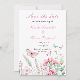 Frühlingsstich-Rosa-Schmetterling-Hochzeit Save The Date