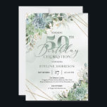 Frühlingssucculents eucalyptus gold 50. Geburtstag Einladung<br><div class="desc">Ein wirklich atemberaubendes Boho-Design, das in den letzten Jahren alle Feste und Veranstaltungen gefeiert hat, nämlich ein üppiges Bouquet - eine Mischung aus Sukkulenten und Eukalyptusgrün, elegant rund um ein Imitat mit goldenem geometrischem Rahmen gewebt. Sie können sicher sein, dass Sie mit diesem Design für Ihre Schreibwaren für die Veranstaltung...</div>