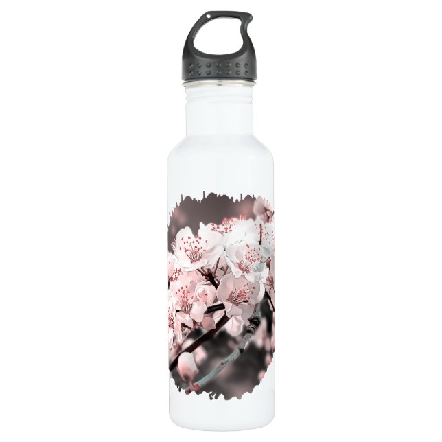 Frühlingsszenario ZierIllustration Rosa Edelstahlflasche (Vorderseite)