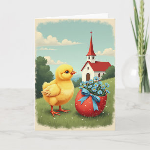 Frühlingsszene mit Küken und Ei Karte