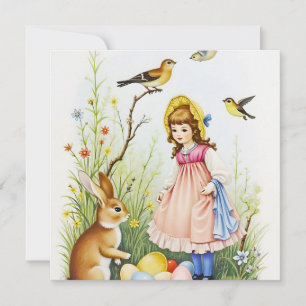 Frühlingsszene mit Mädchen, Kaninchen und Ostereie