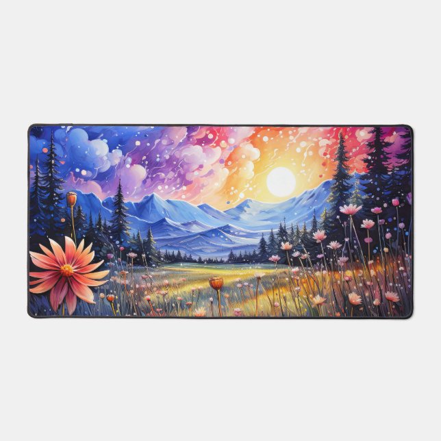 Frühlingstal Sonnenuntergang Illustration Schreibtischunterlage (Vorderseite)