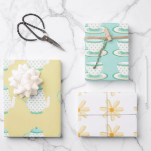 Frühlingstee Party Türkis und Gelb Geschenkpapier Set