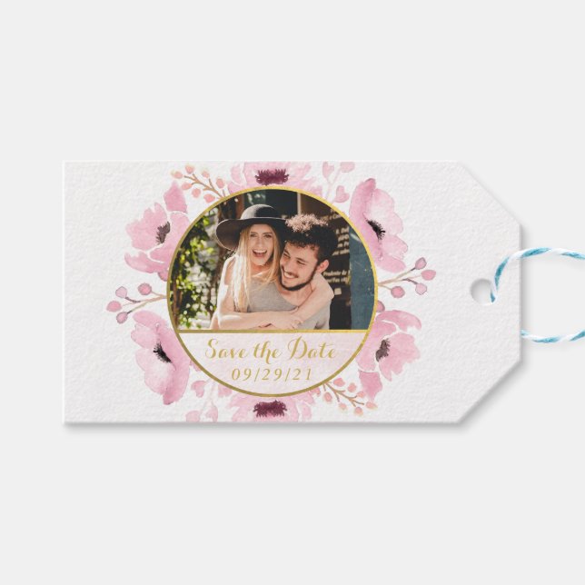 Frühlingstriche Wasserfarben Save the Date Geschenkanhänger (Vorderseite (Horizontal))