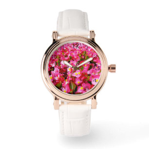 Frühlingstropfen: rosa Begonienblüten, Armbanduhr