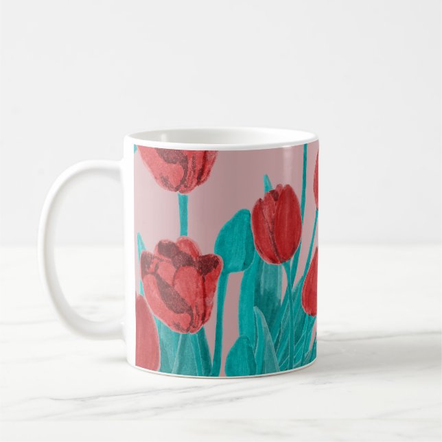 Frühlingstulips, handgezeichnet Blumenmuster Kaffeetasse (Links)