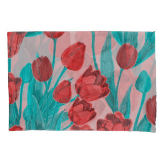 Frühlingstulips, handgezeichnet Blumenmuster Kissenbezug