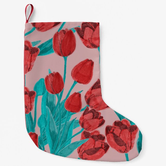 Frühlingstulips, handgezeichnet Blumenmuster Kleiner Weihnachtsstrumpf (Vorderseite)